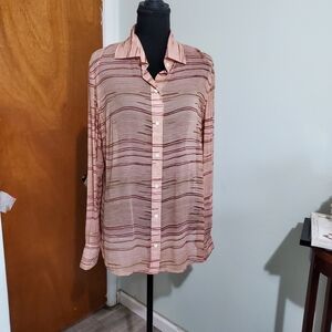 The Limited Silk Collection Pink Watercolor Stripe Blouse L